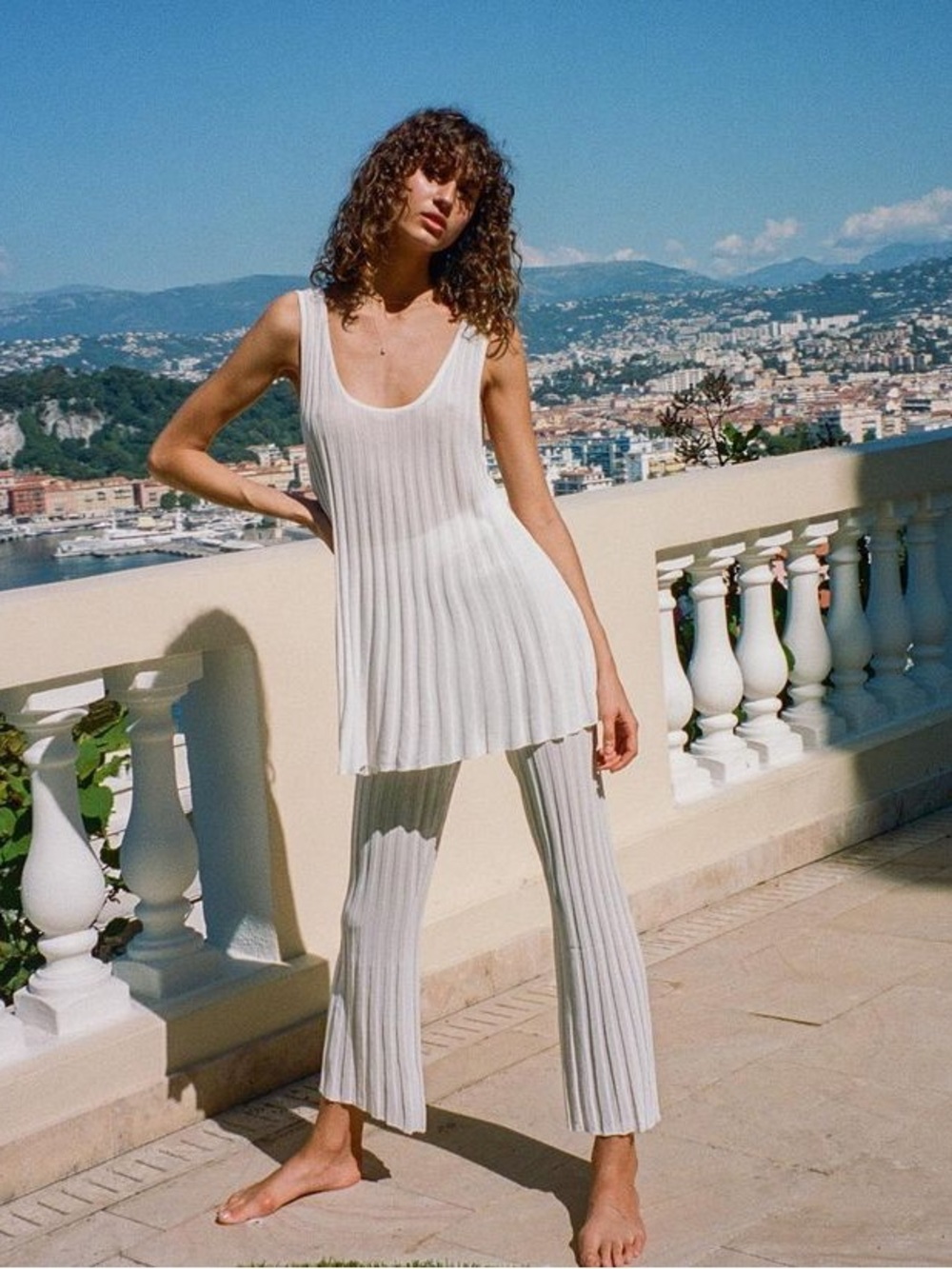 SIR the label White Ribbed Tank & Cropped Pants Set